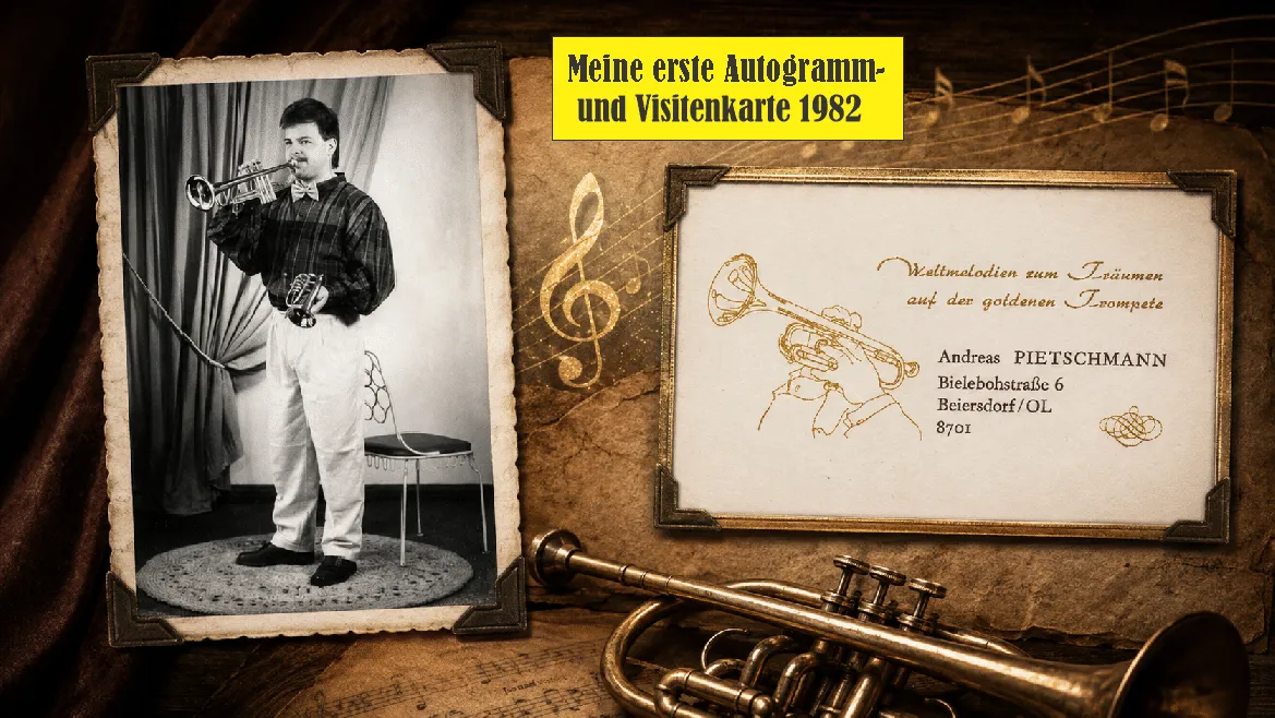 Erste Autogramm- und Visitenkarte von Andreas Pietschmann aus dem Jahr 1982